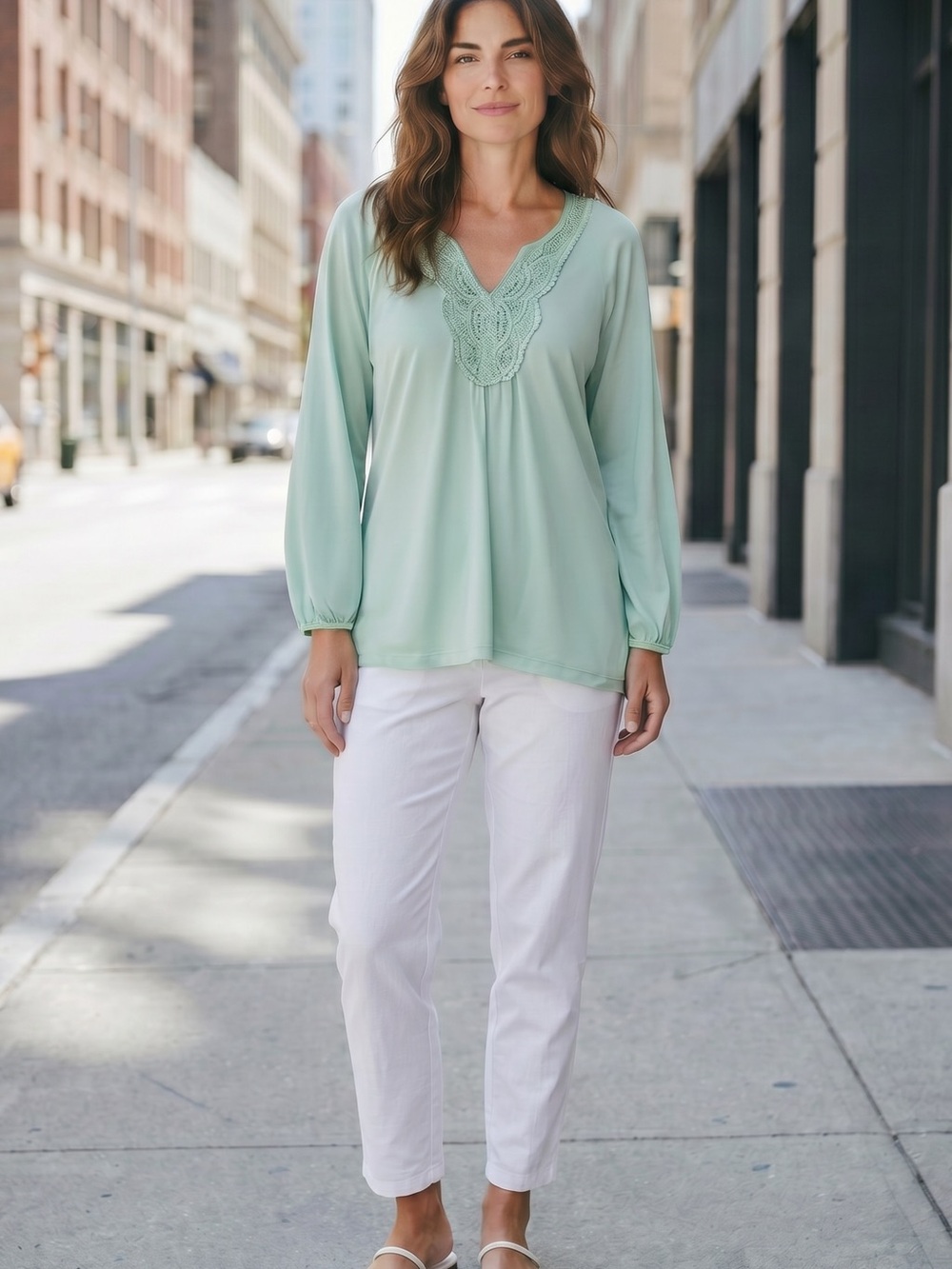 Apt. 9 Light Mint Green Lace-Trim V-Neck Tunic